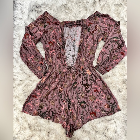 Free People Pink and Purple Floral Boho Romper - Picture 4 of 6